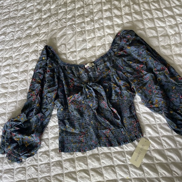 Wild Jasmine Boho Blue Floral Smocked Blouse - Picture 1 of 9